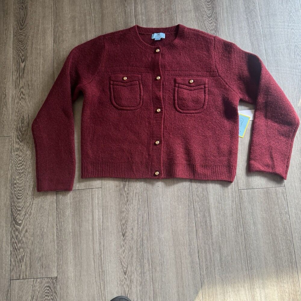 NWT CeCe Red Cardigan Sweater Large Blazer Preppy Office Thick Elegant MP $109 - Picture 6 of 14